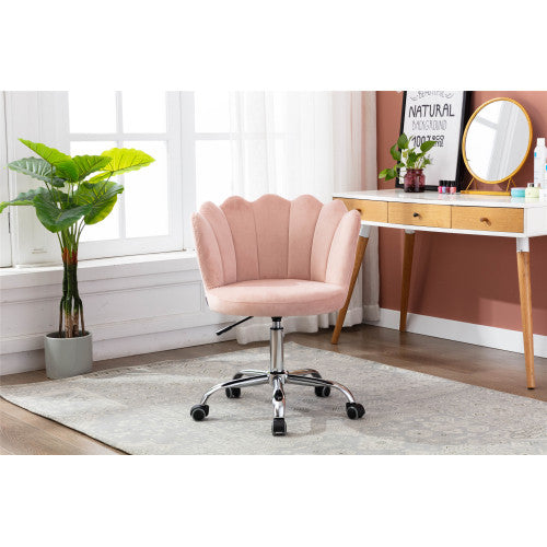 Velvet Shell-Back Swivel Office Chair – Pink & Silver