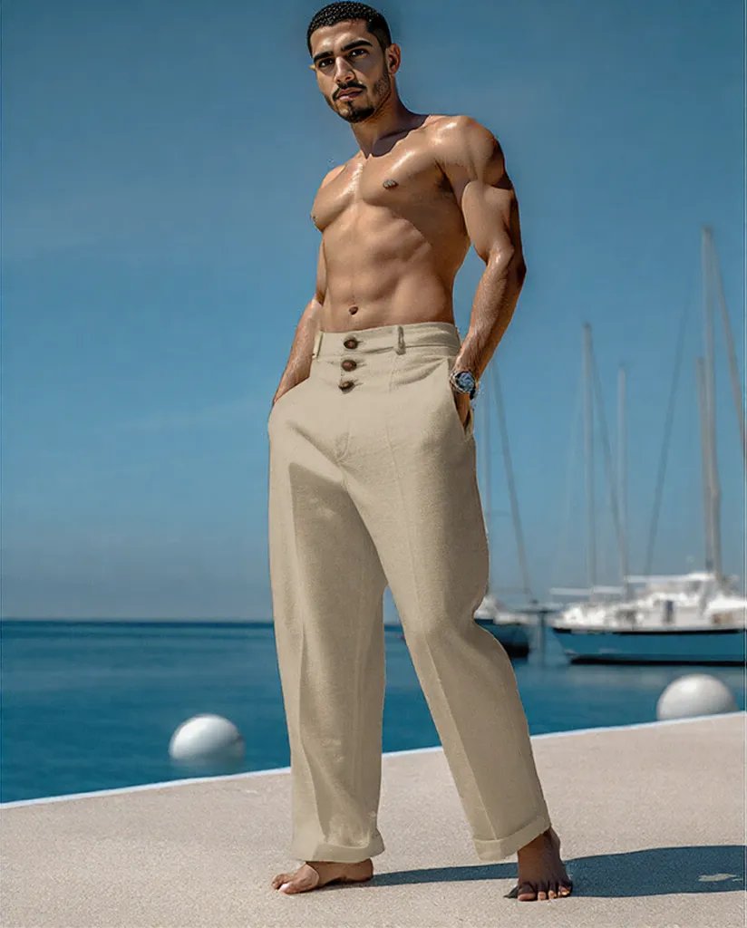 Men's Linen Beach Trousers - Lightweight, Breathable Casual Pants for Comfort and Style