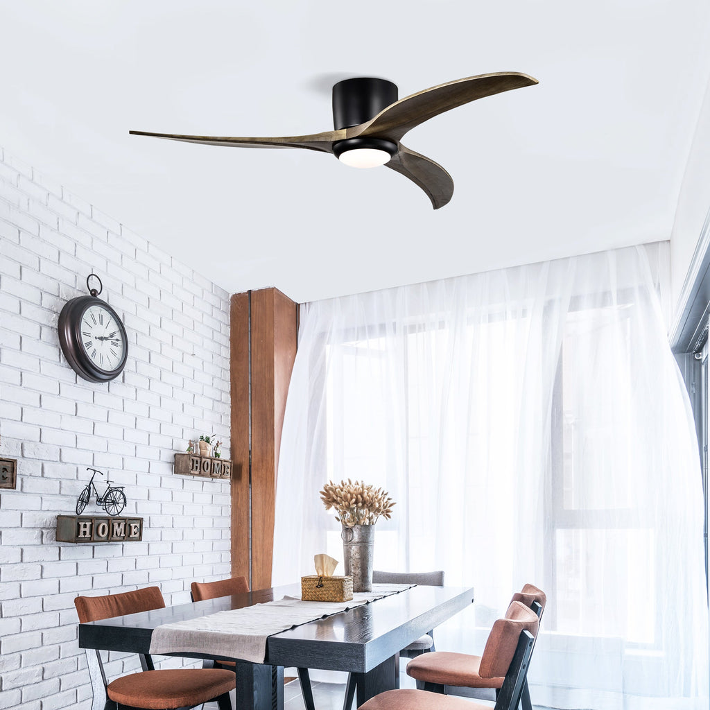 52" Flush-Mount Solid Wood Ceiling Fan with LED Light & Remote