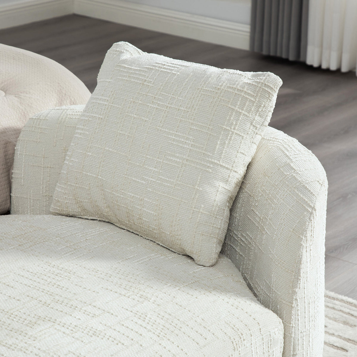 Modern Upholstered End-of-Bed Bench with Armrests – Ivory Chenille
