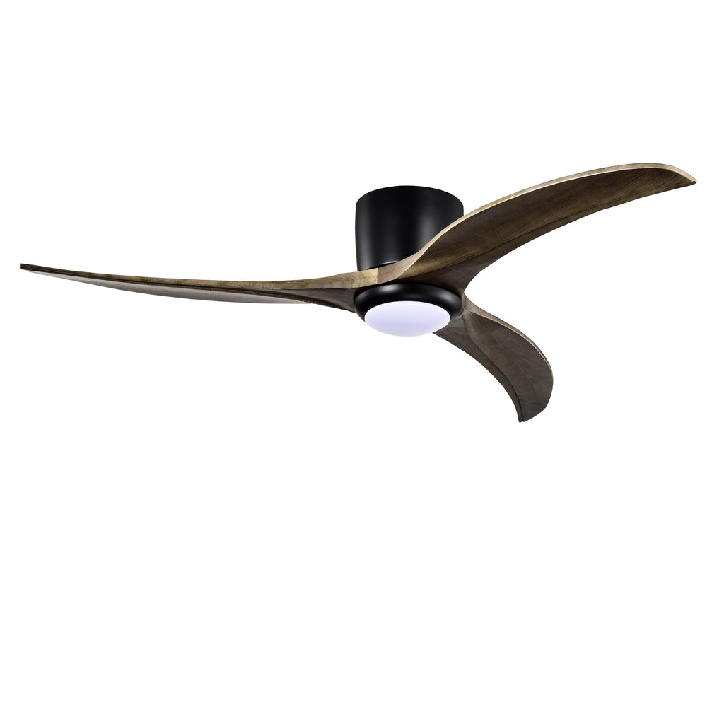 52" Flush-Mount Solid Wood Ceiling Fan with LED Light & Remote