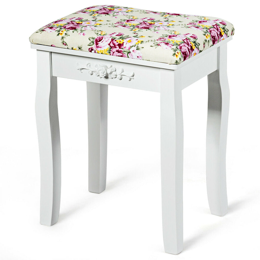 Vanity Stool – Floral Upholstered, Color Options