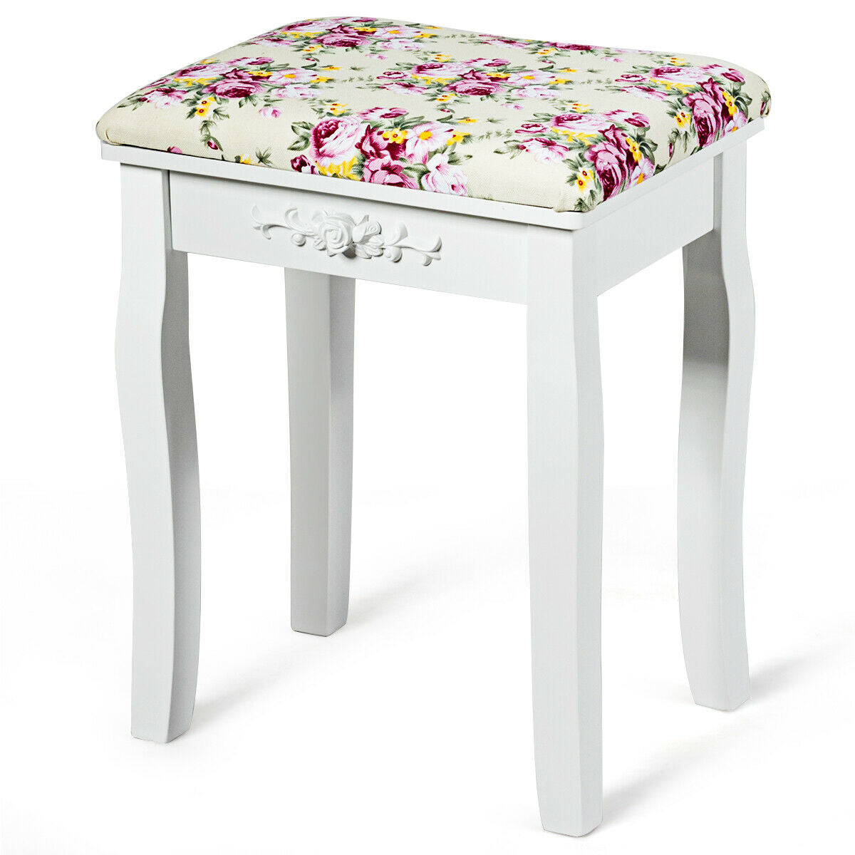 Vanity Stool – Floral Upholstered, Color Options