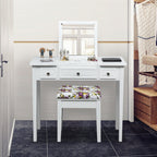 Flip-Top Vanity Dressing Table with Mirror, 3 Drawers & Stool