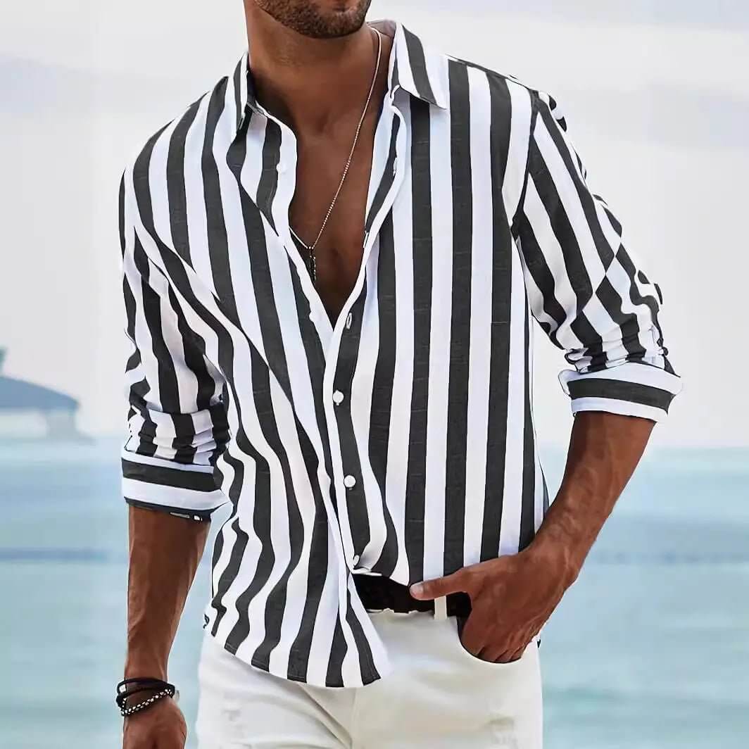 Men’s Striped Loose-Fit Long Sleeve Shirt