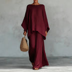 Minimalist Long-Sleeve Top & Wide-Leg Trousers Set