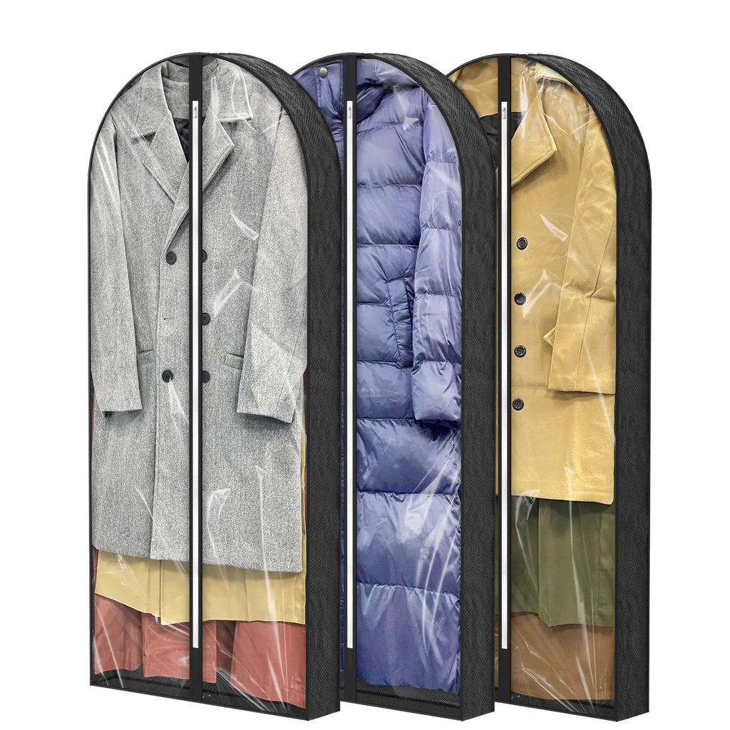 Clear Garment Storage Bags with Gusset – 3 Pack (60 in, Black)