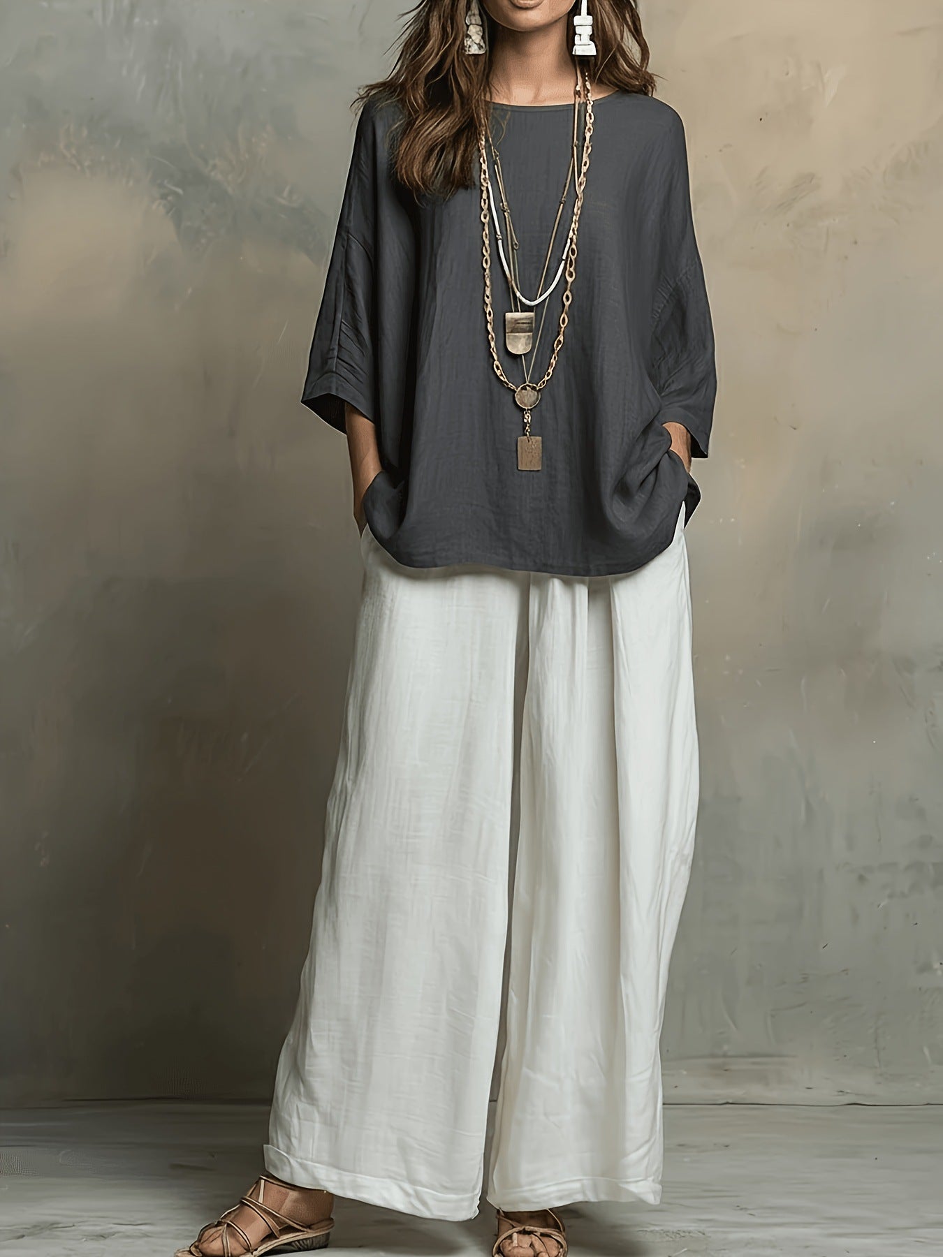 Bohemian Three-Quarter Sleeve Relaxed Top