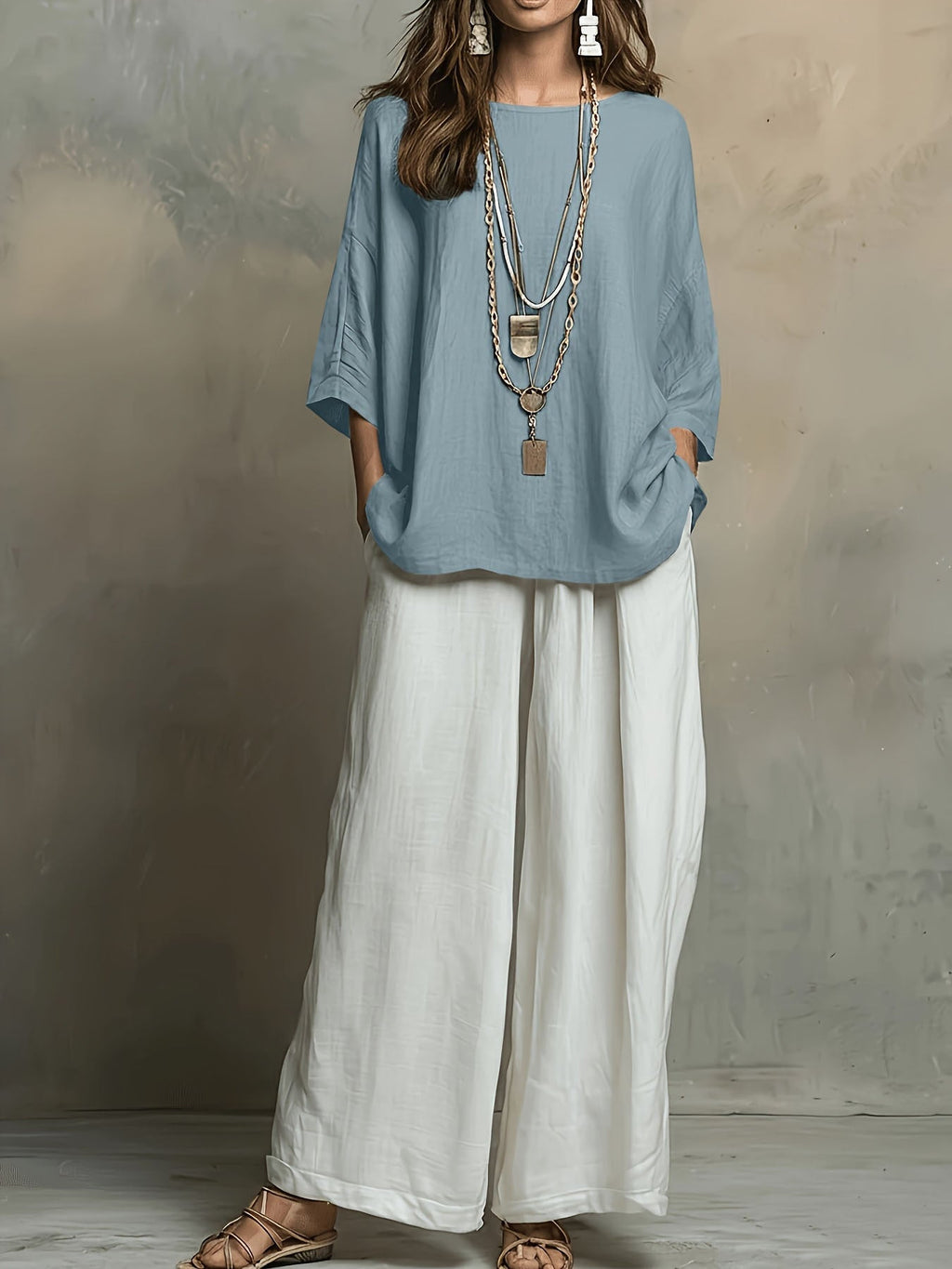 Bohemian Three-Quarter Sleeve Relaxed Top