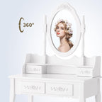 4-Drawer Vanity Dressing Table Set with Oval Mirror & Stool – Jasmine White