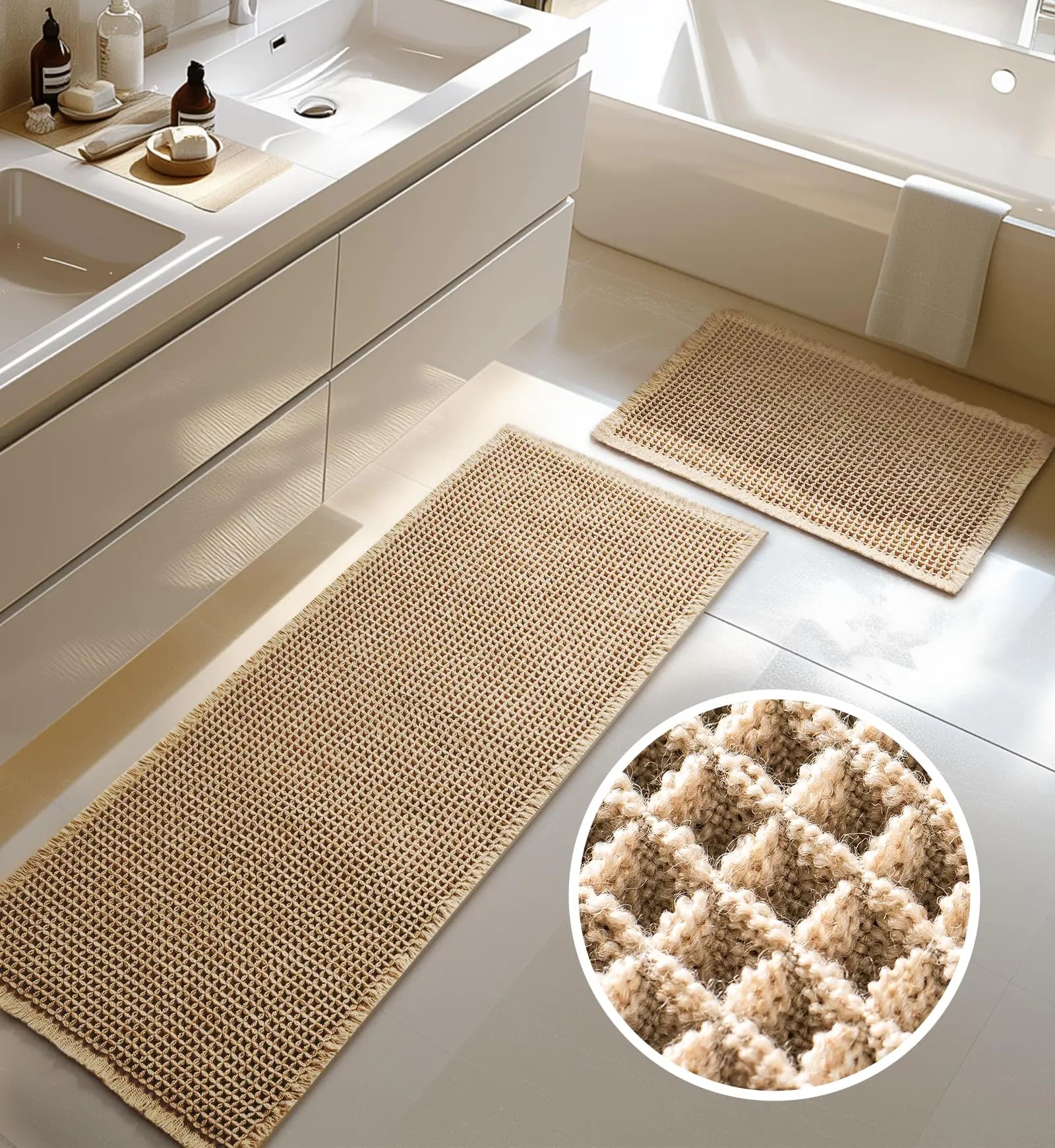 2-Piece Waffle Bath Mat Set – Furicher (20 × 47 & 16 × 24)