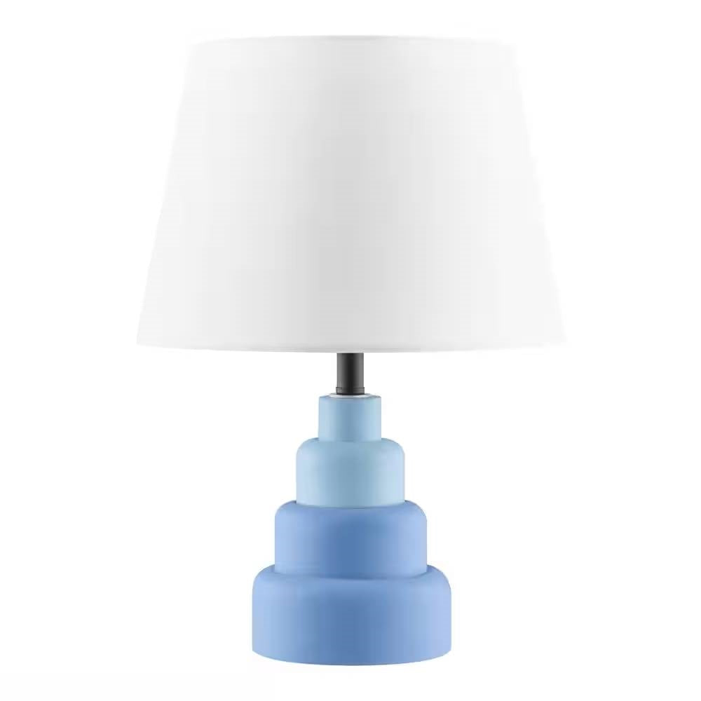 Small Bedside Table Lamp with White Fabric Shade – Blue