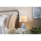 Small Bedside Table Lamp with White Fabric Shade – Blue