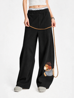 Women’s Puppy Embroidery Wide-Leg Pants