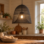 Handwoven Rattan Bell Pendant Light – Wabi-Sabi Style