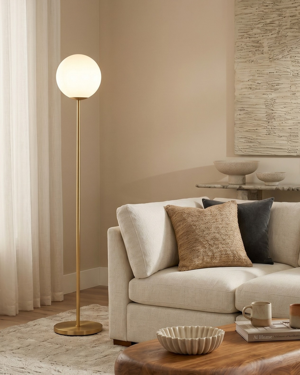 Globe LED Floor Lamp – Brass & Frosted Glass