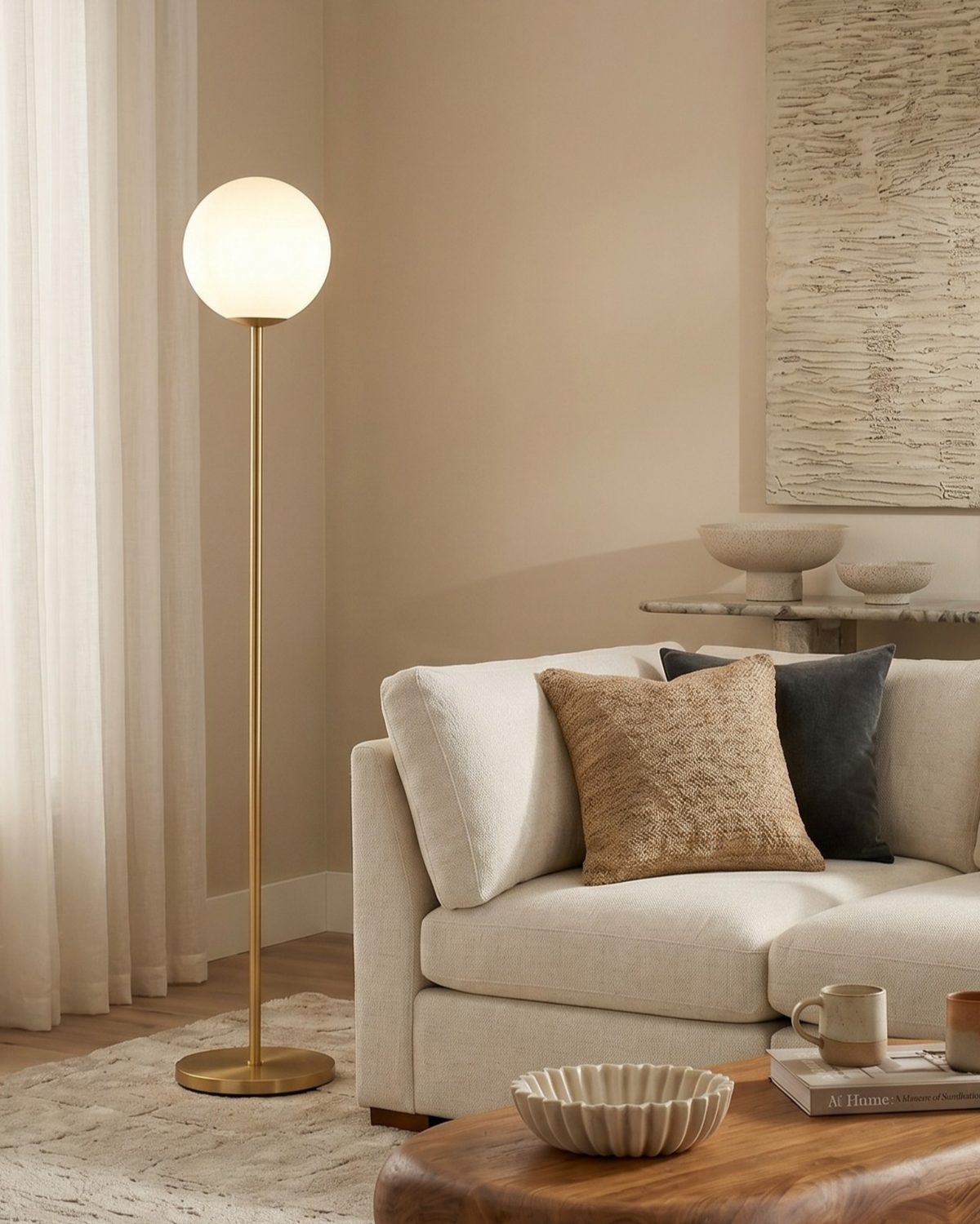 Globe LED Floor Lamp – Brass & Frosted Glass