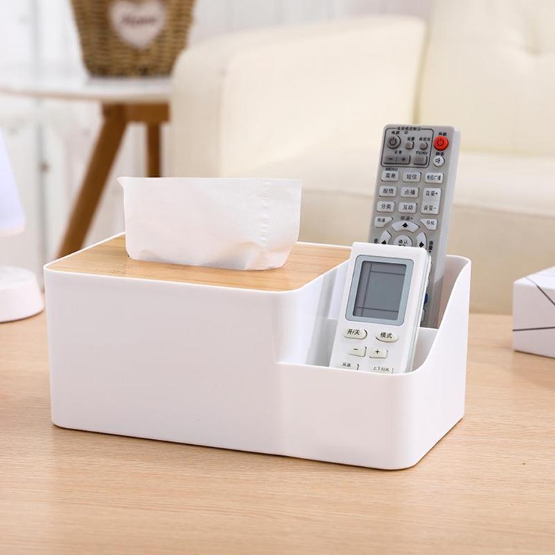 Multifunction Tissue Box Organizer with Bamboo Lid