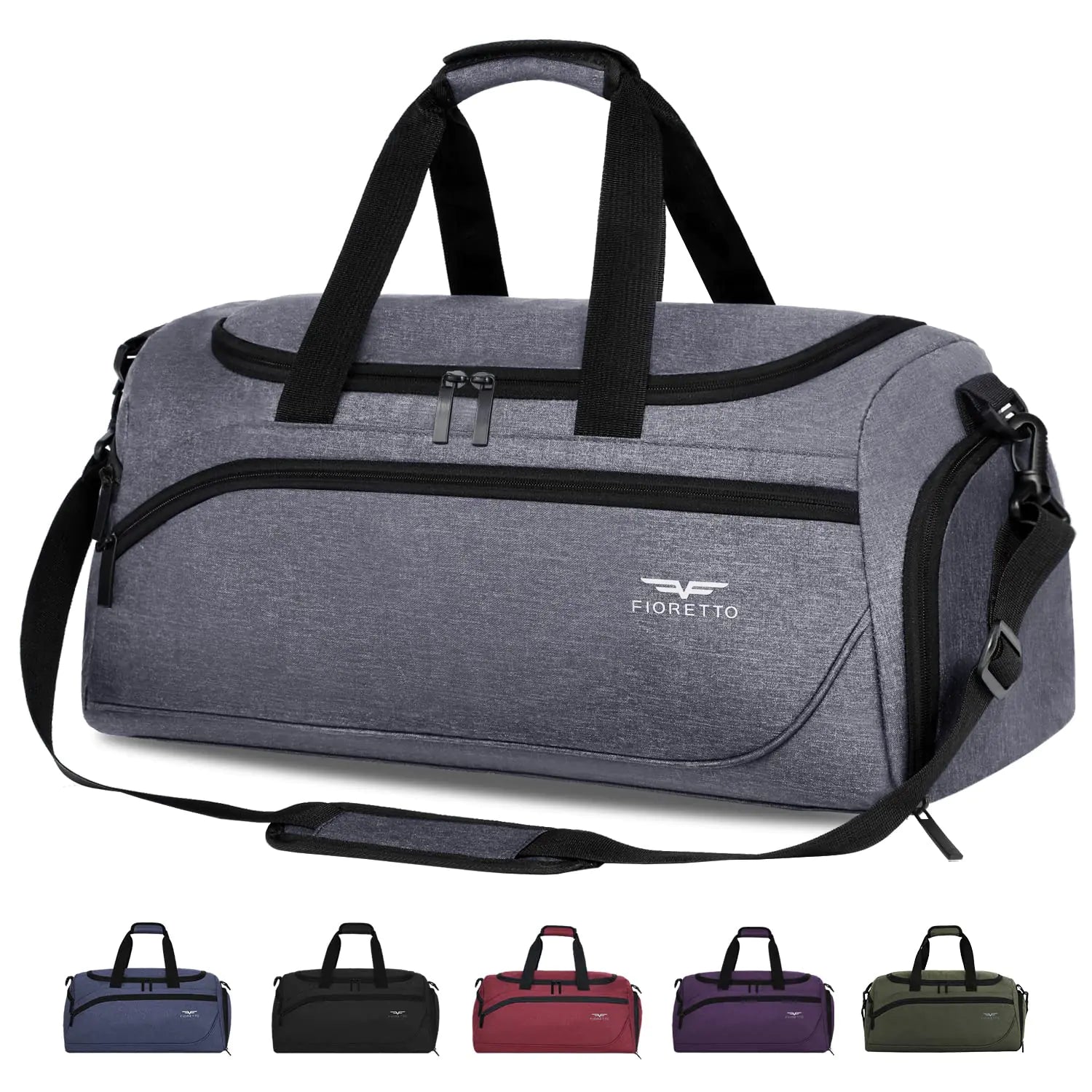 Sports Gym Duffle Bag with Shoe Compartment & Wet Pocket – Fioretto (35L, Grey)