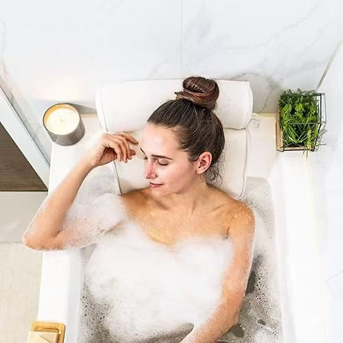 Non-Slip Bathtub Pillow with Suction Cups – White