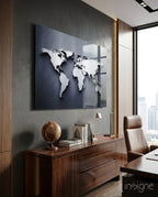 Silver World Map Glass Wall Art – Size Options