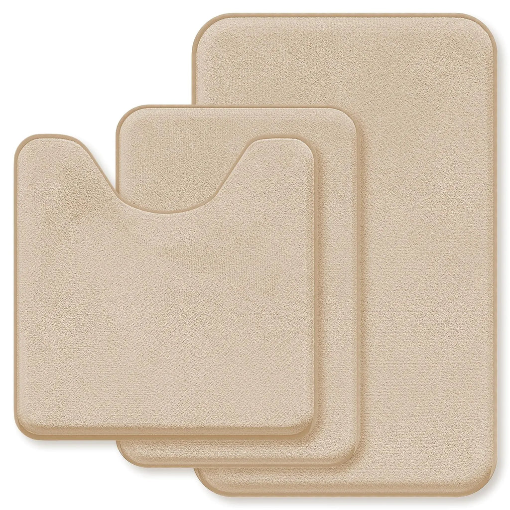 3-Piece Memory Foam Non-Slip Bath Mat Set (Beige)