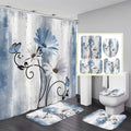 4-Piece Blue Daisy Floral Shower Curtain & Rug Set – AZHM (Hooks Included)