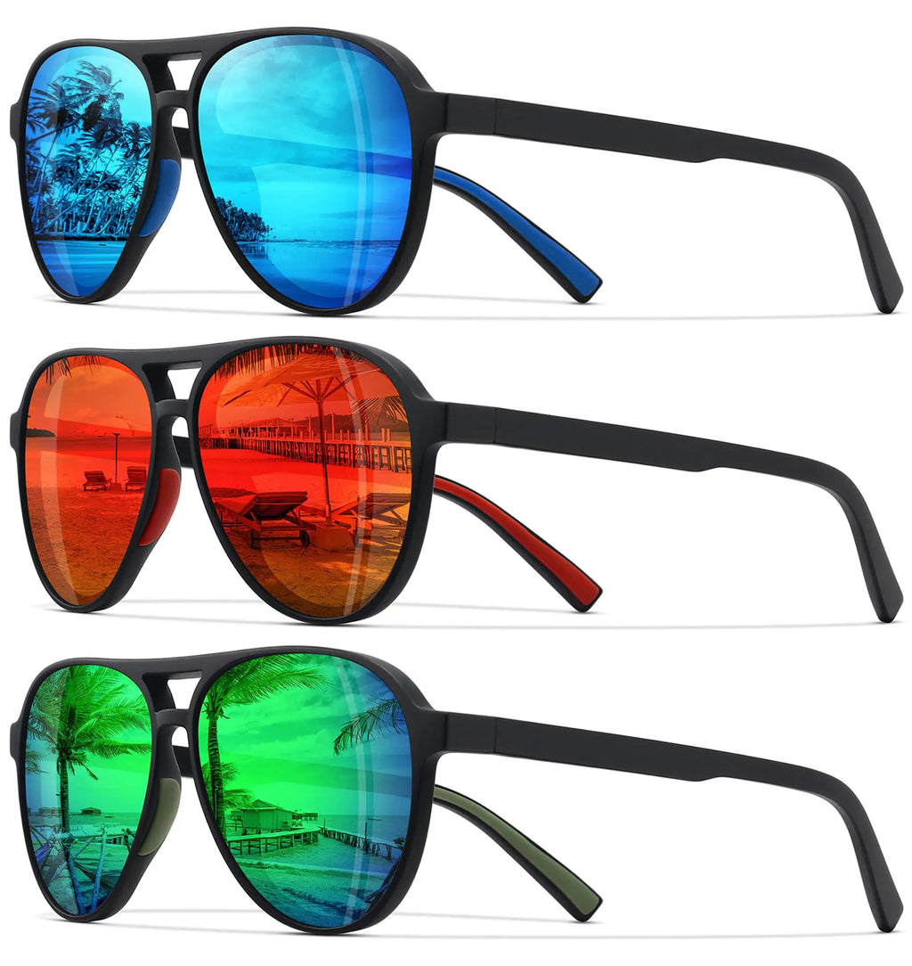 STORYCOAST Polarized Aviator Sunglasses for Men Women Classic Retro Aviators Sports Driving Running Sun Glasses 3Pack-Red+Blue+Green
