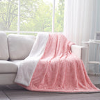DaDa Bedding Pink Rose Bud Faux Fur Sherpa Blanket