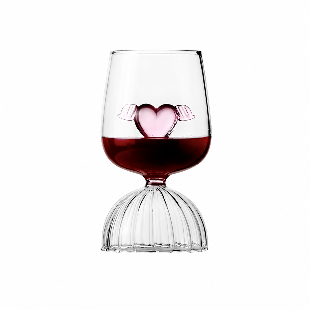 Decorative Crystal Wine Glass Set – Pink Heart Design