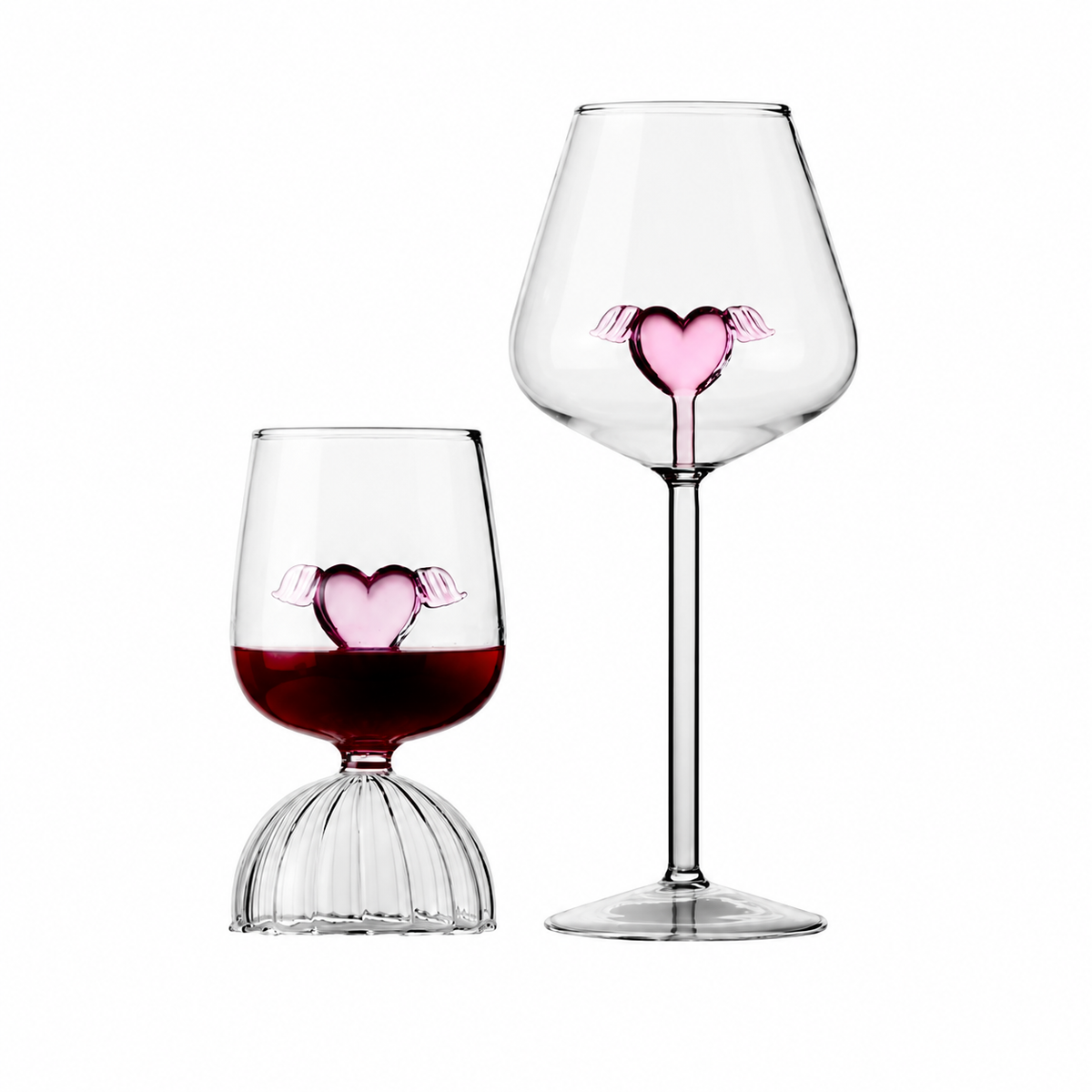 Decorative Crystal Wine Glass Set – Pink Heart Design