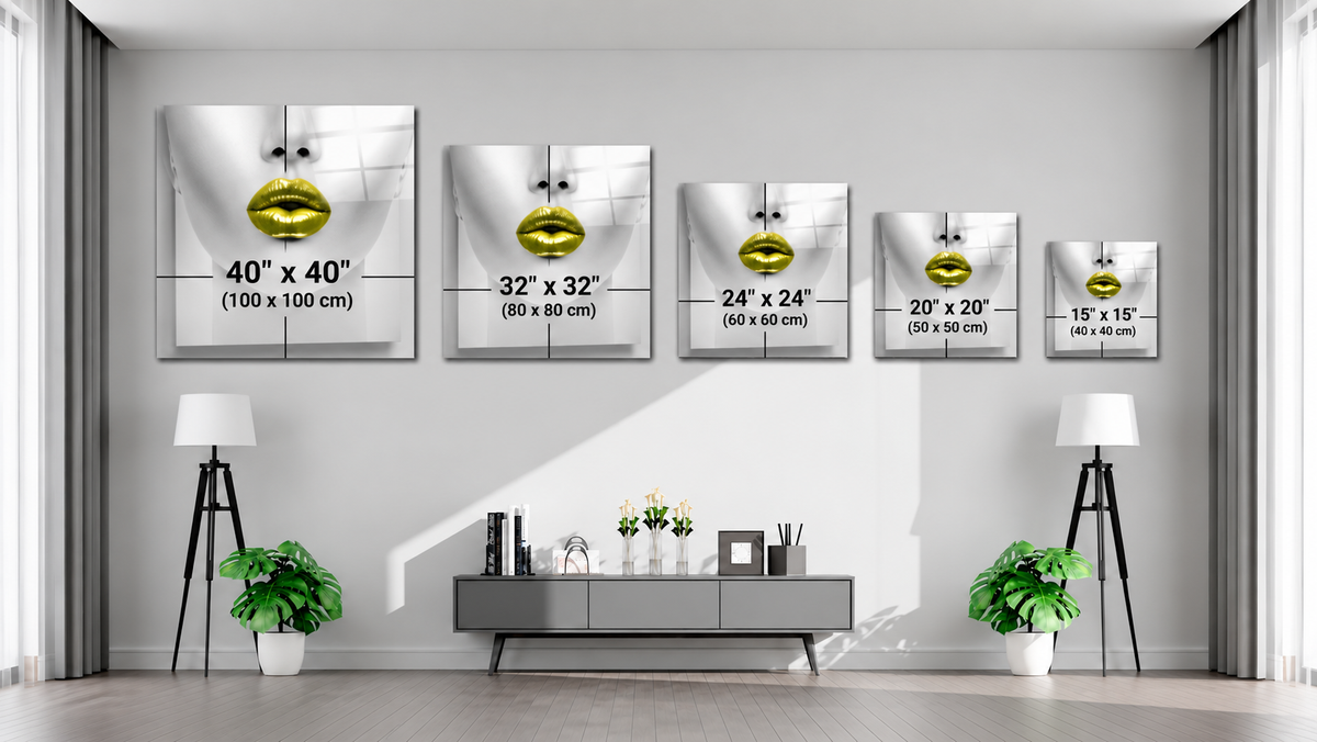 Gold Lips Glass Wall Art – Size Options