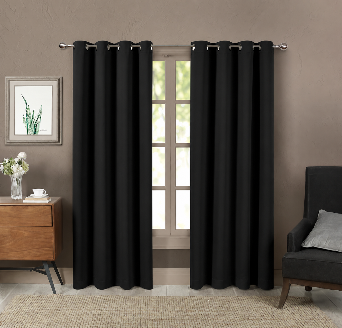 Solid Grommet Blackout Curtain Panel Set – Color & Size Options