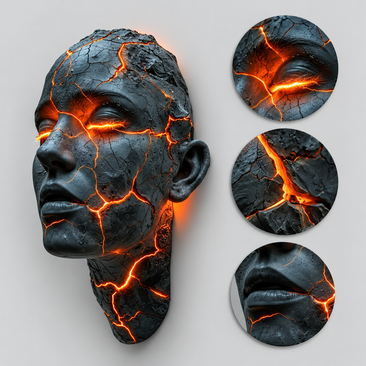 Cracked Face LED Wall Sculpture Light – Black with Amber Glow
