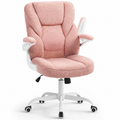 Pink Upholstered Swivel Office Chair with Arms & Wheels