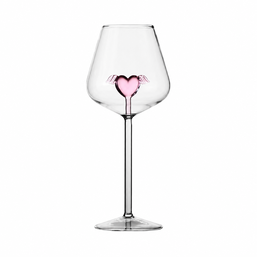 Decorative Crystal Wine Glass Set – Pink Heart Design