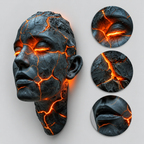 Cracked Face LED Wall Sculpture Light – Black with Amber Glow