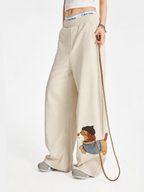 Women’s Puppy Embroidery Wide-Leg Pants