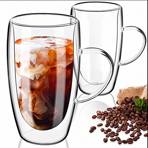 2-Piece Double-Wall 16 oz Glass Coffee Mug Set – Clear