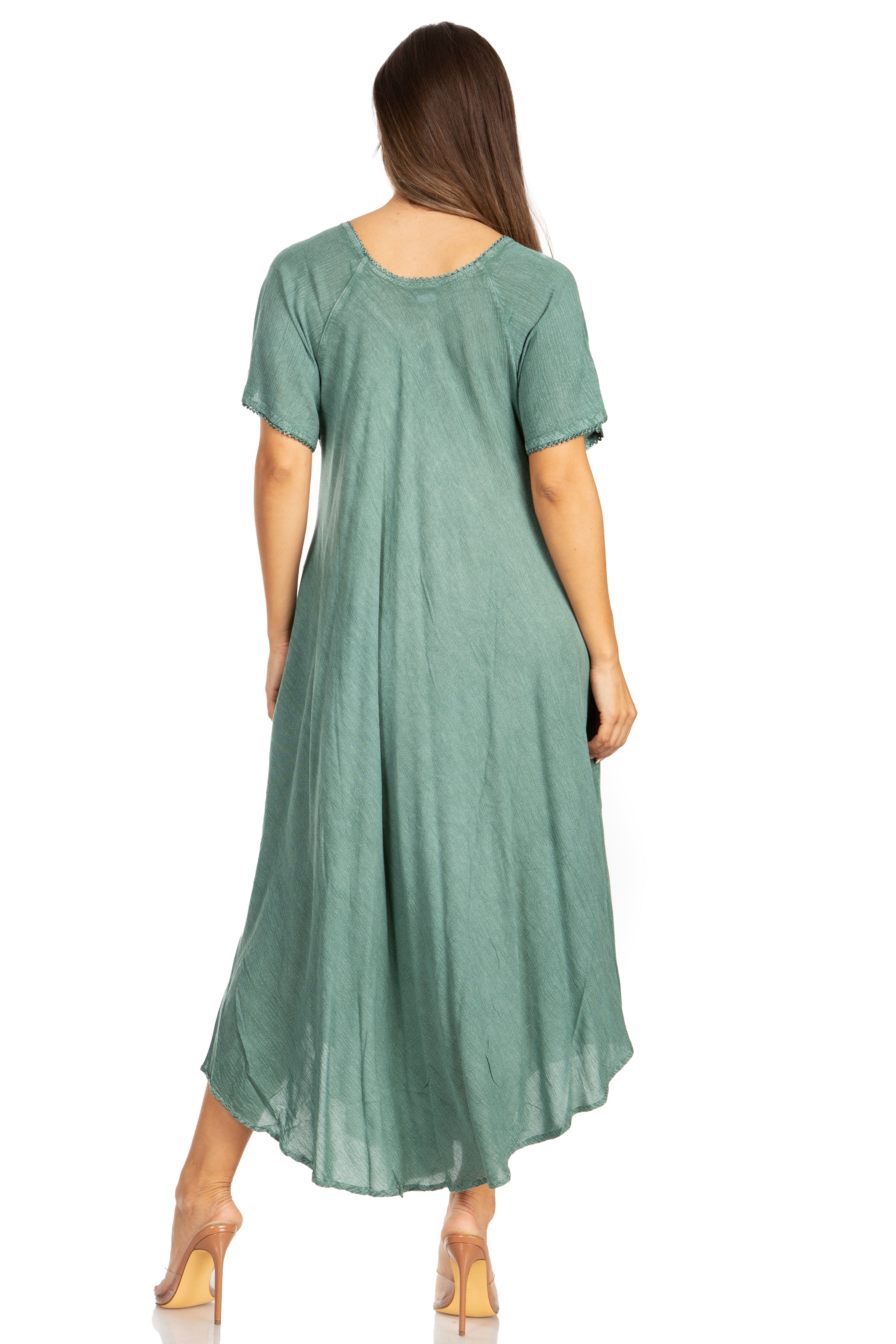 Women’s Embroidered Lace-Up Maxi Dress