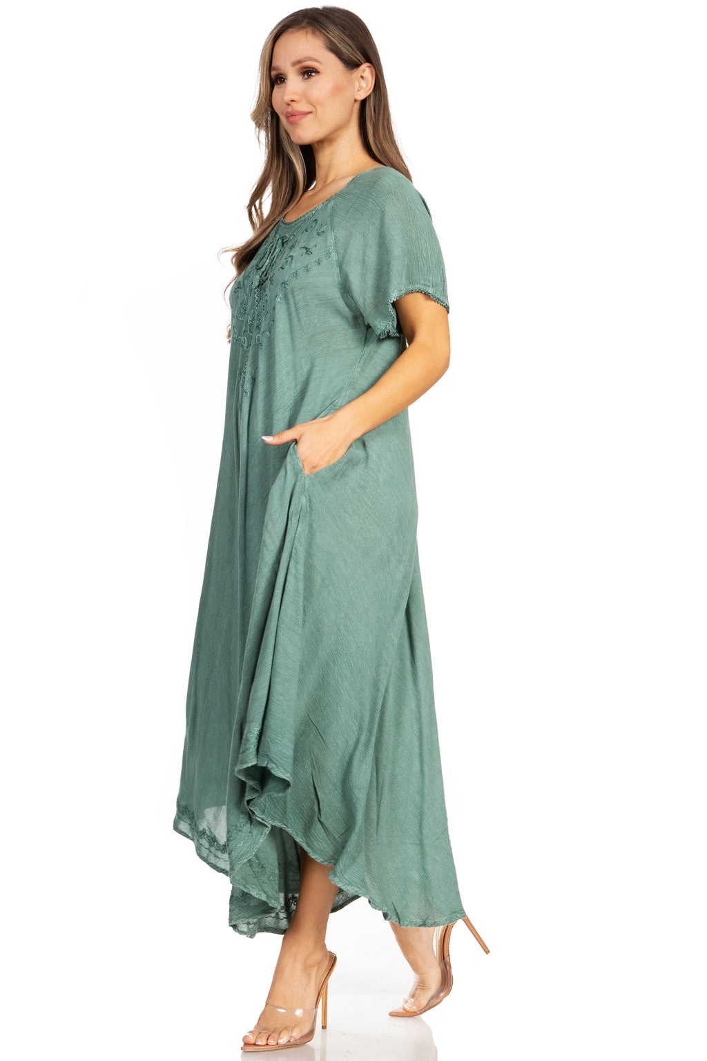 Women’s Embroidered Lace-Up Maxi Dress