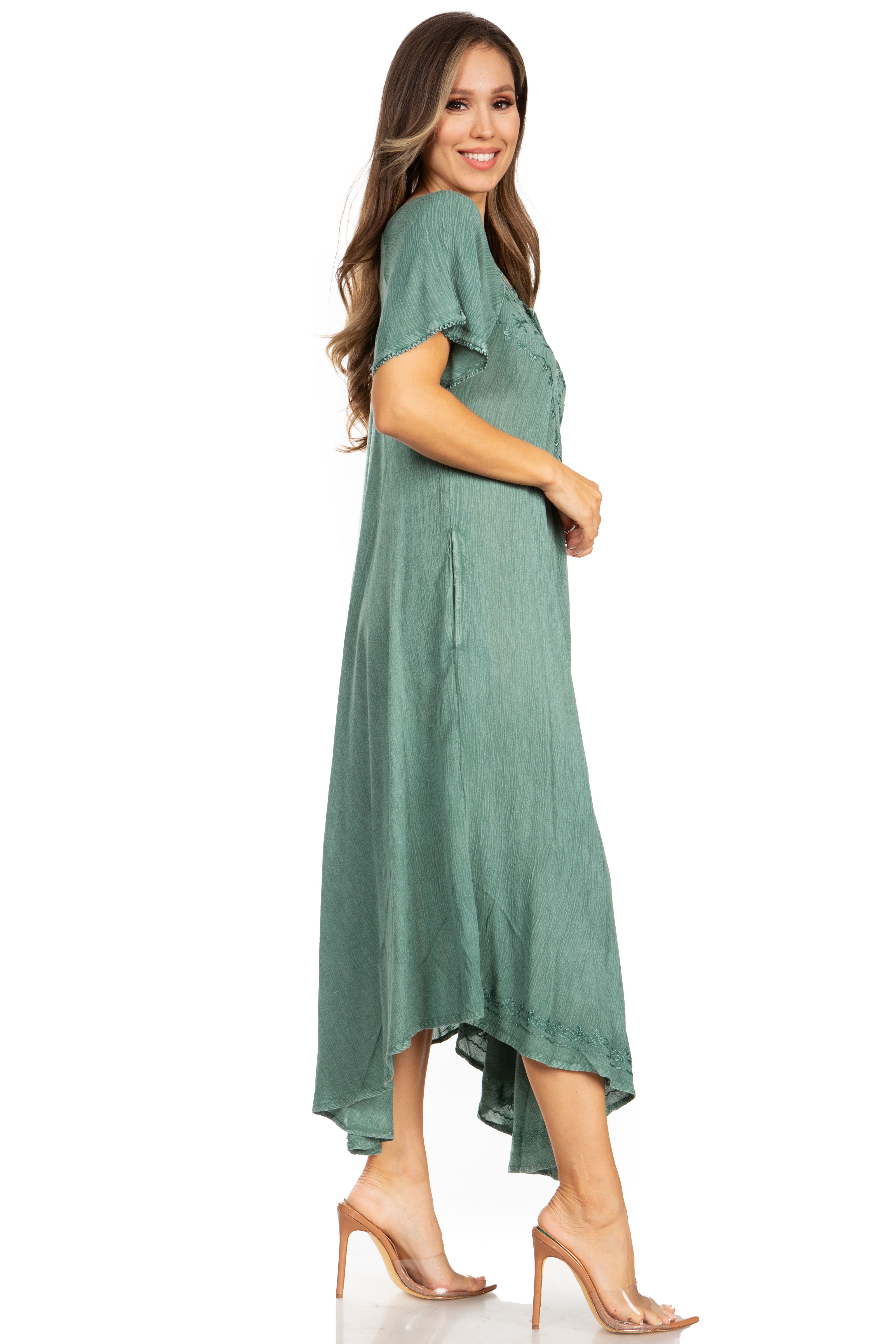 Women’s Embroidered Lace-Up Maxi Dress