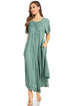 Women’s Embroidered Lace-Up Maxi Dress
