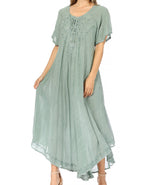 Women’s Embroidered Lace-Up Maxi Dress