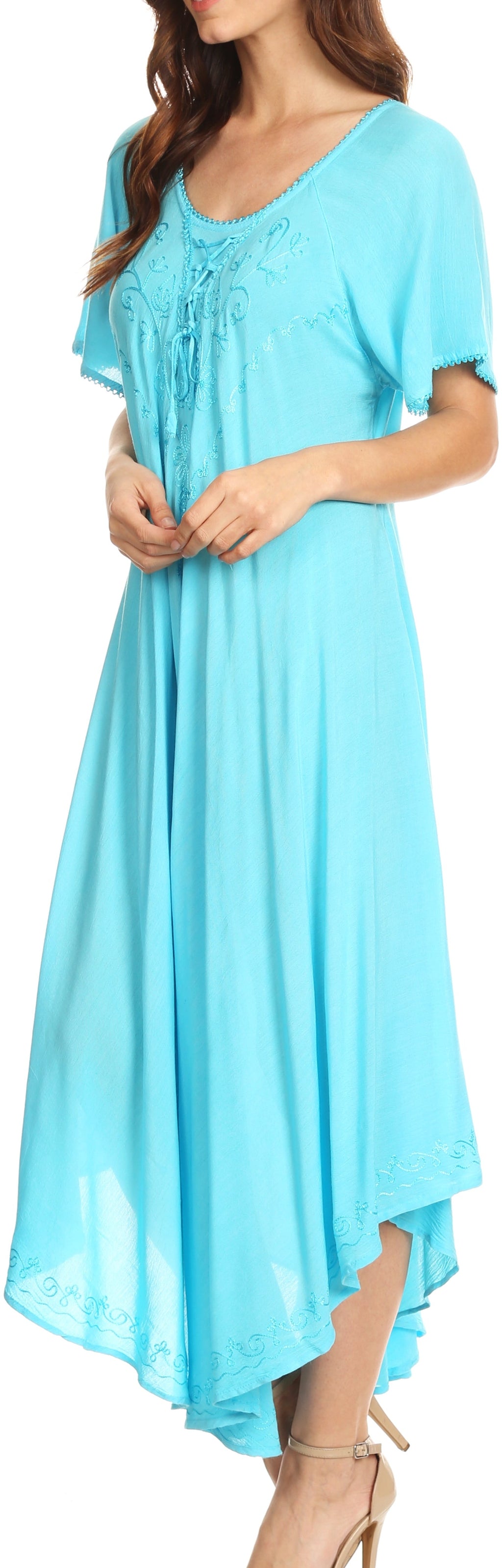 Women’s Embroidered Lace-Up Maxi Dress