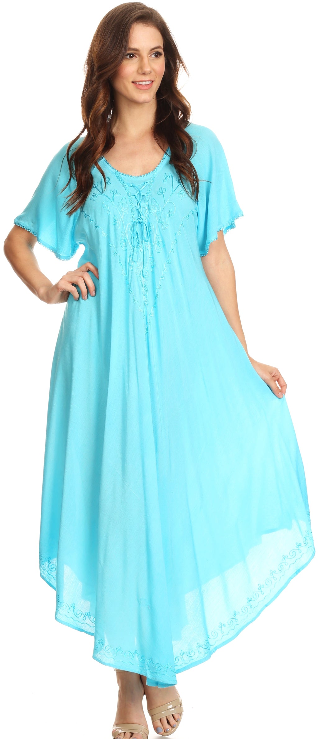 Women’s Embroidered Lace-Up Maxi Dress