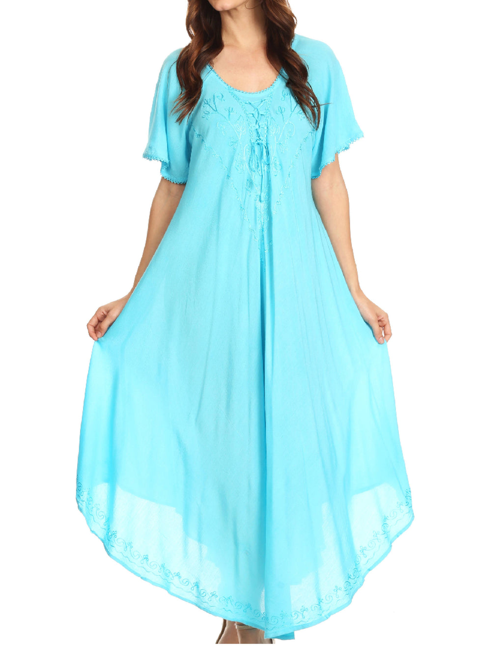 Women’s Embroidered Lace-Up Maxi Dress