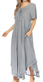 Women’s Embroidered Lace-Up Maxi Dress