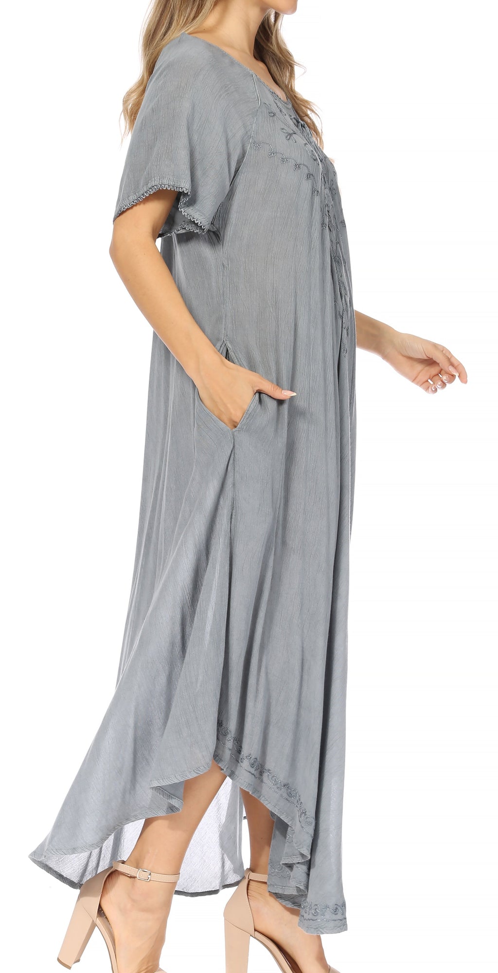 Women’s Embroidered Lace-Up Maxi Dress