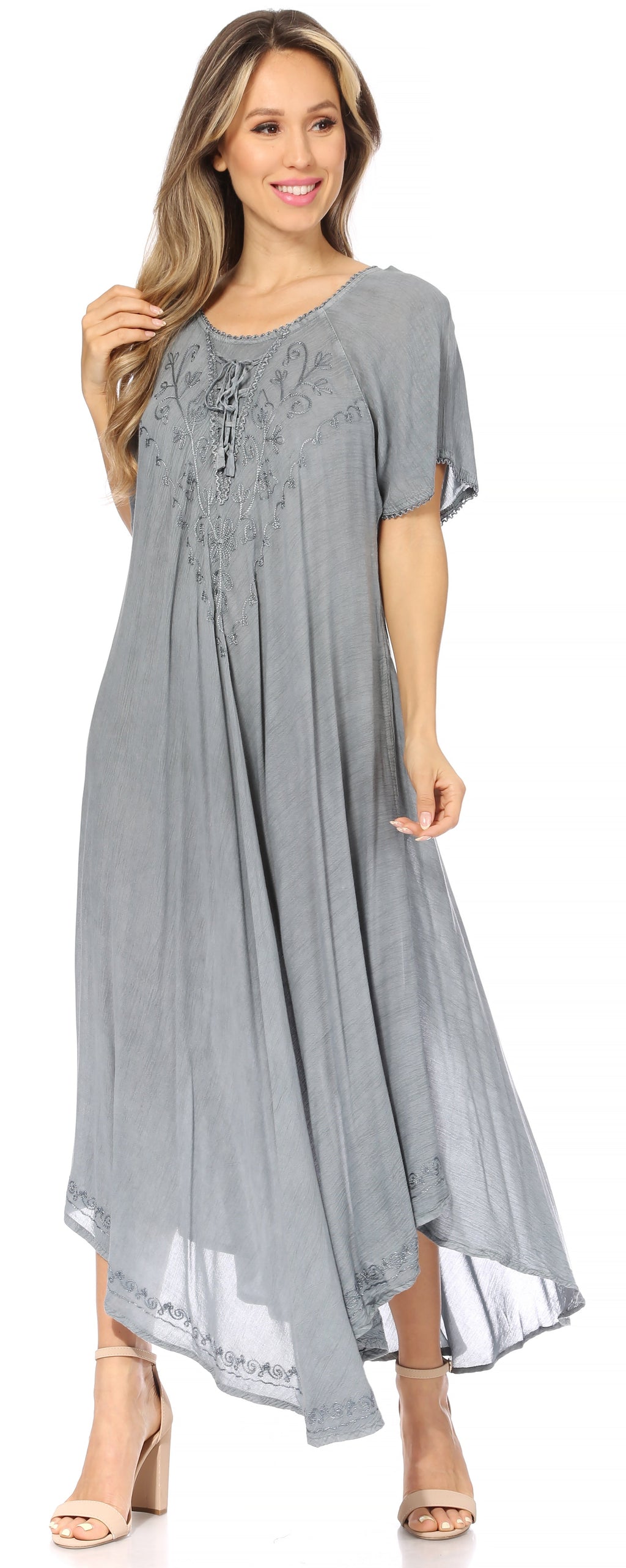 Women’s Embroidered Lace-Up Maxi Dress